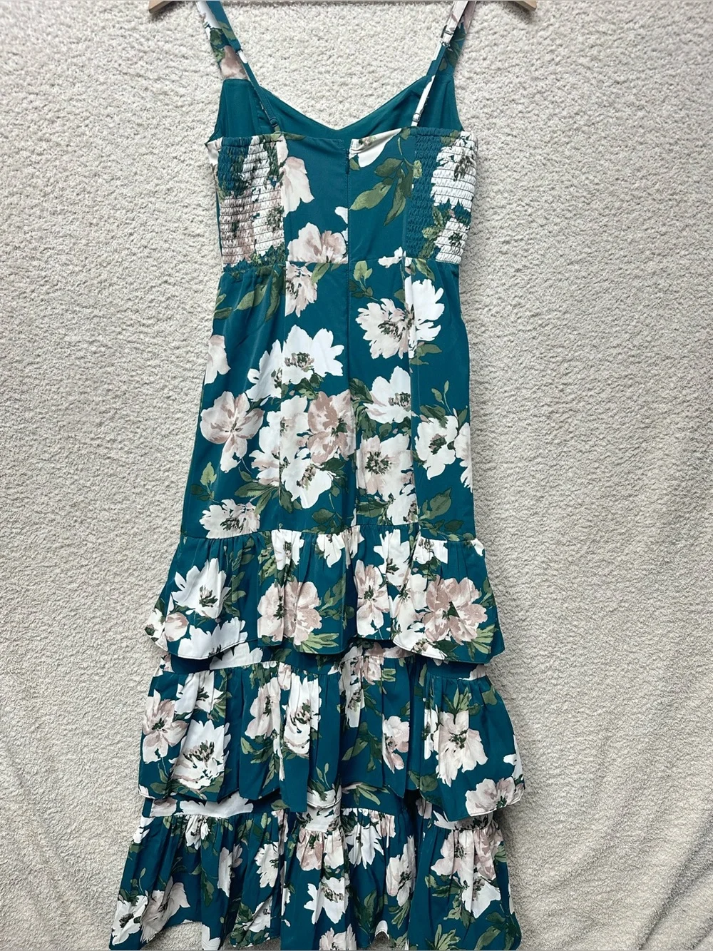 Abercrombie & Fitch Floral Tiered Ruffle Midi Dress Teal XS Petite NWT
